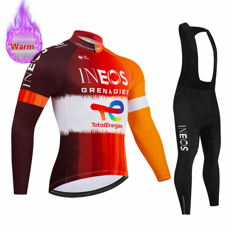 Mountain Biking Wallpaper - Ineos Team Winter Langarm-Thermo-Fleece-Radtrikot-Set mit Trägerhose